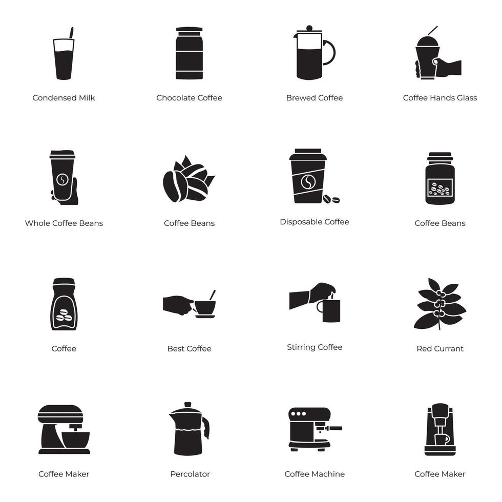 paquete de iconos sólidos de preparación de café vector