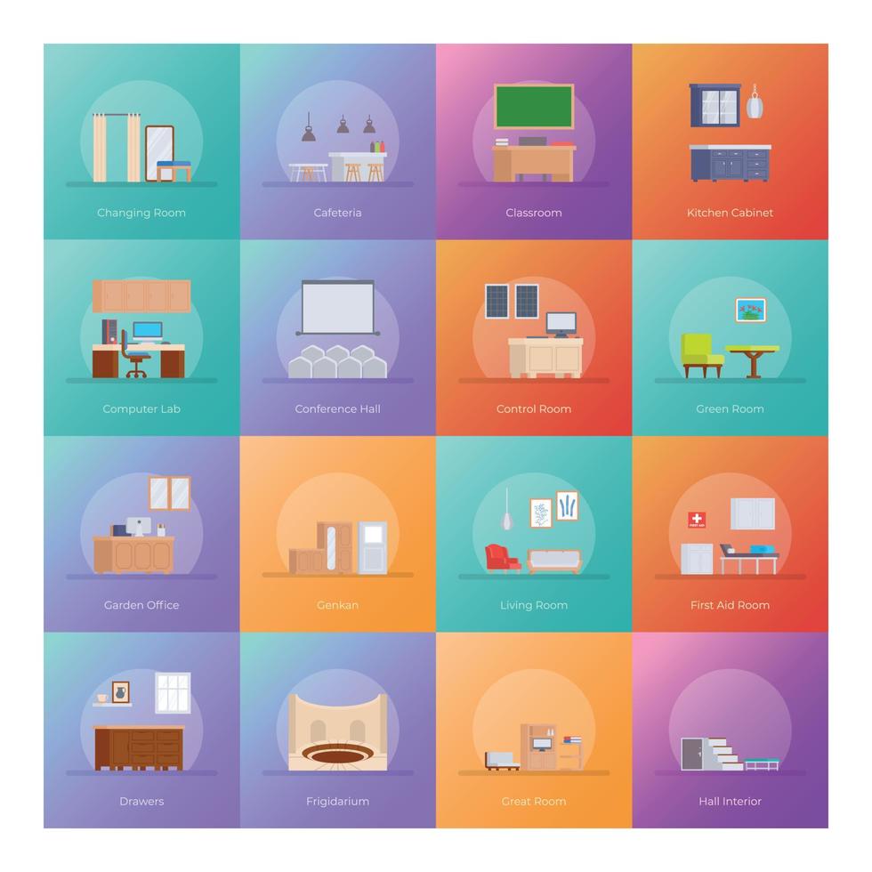 Interior Furnishing Design Icons Pack vector
