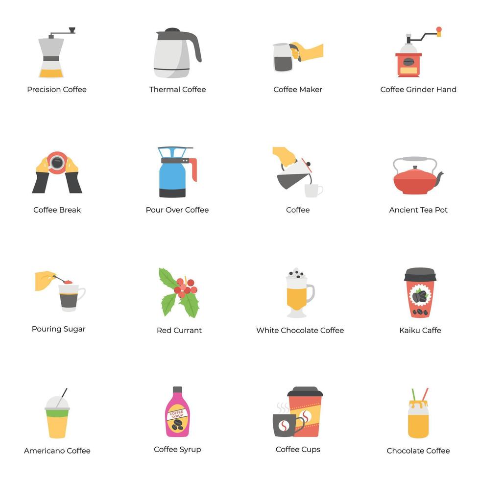 Coffee and Beverages Flat Icons Pack vector