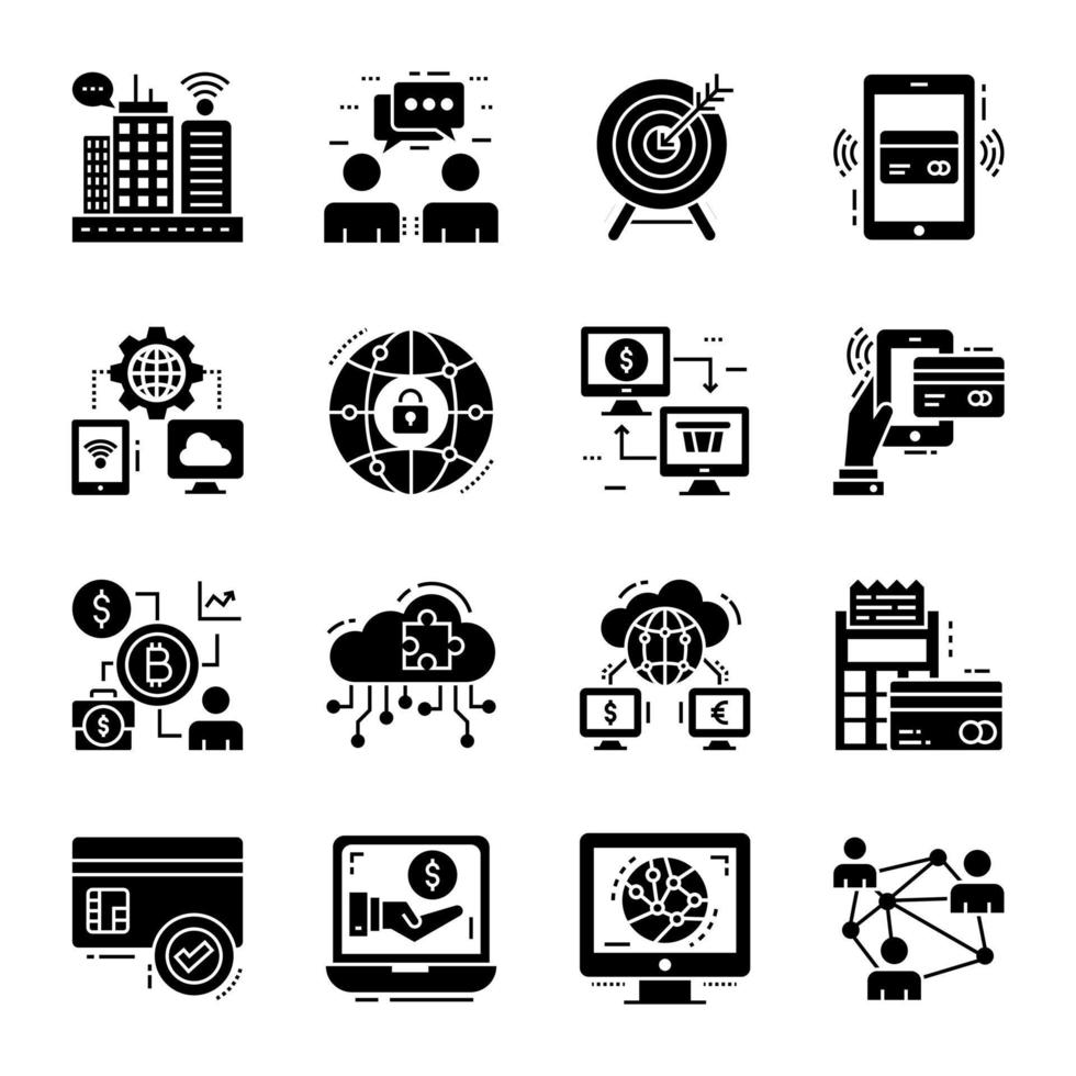 Solid Icons of Digital Money and Business vector