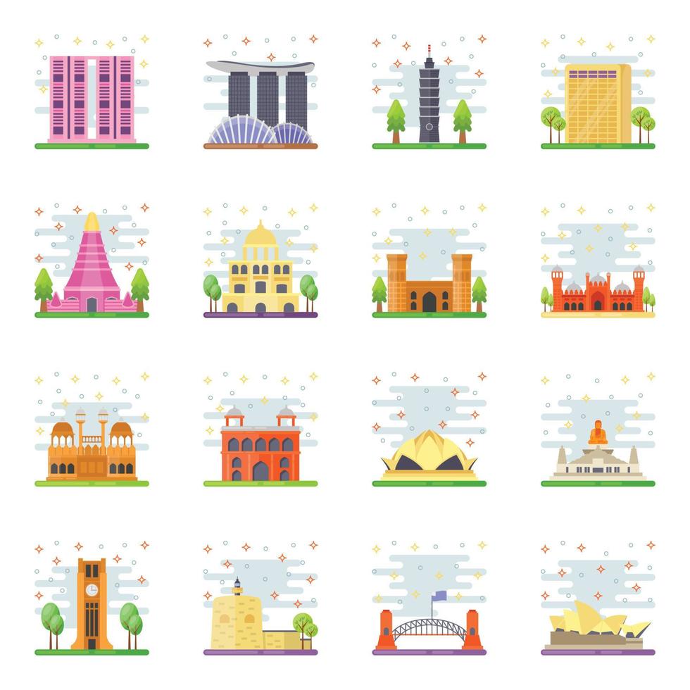 paquete de iconos planos de lugares y puntos de referencia vector