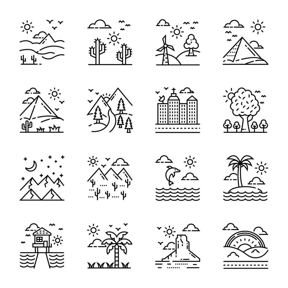Landscape And Landforms Icons Pack vector