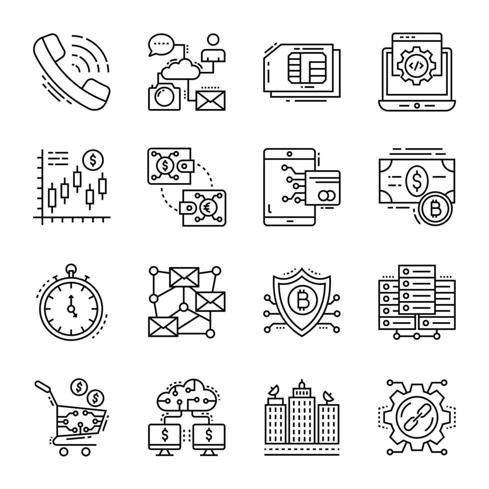 Solid Icons of Digital Business vector