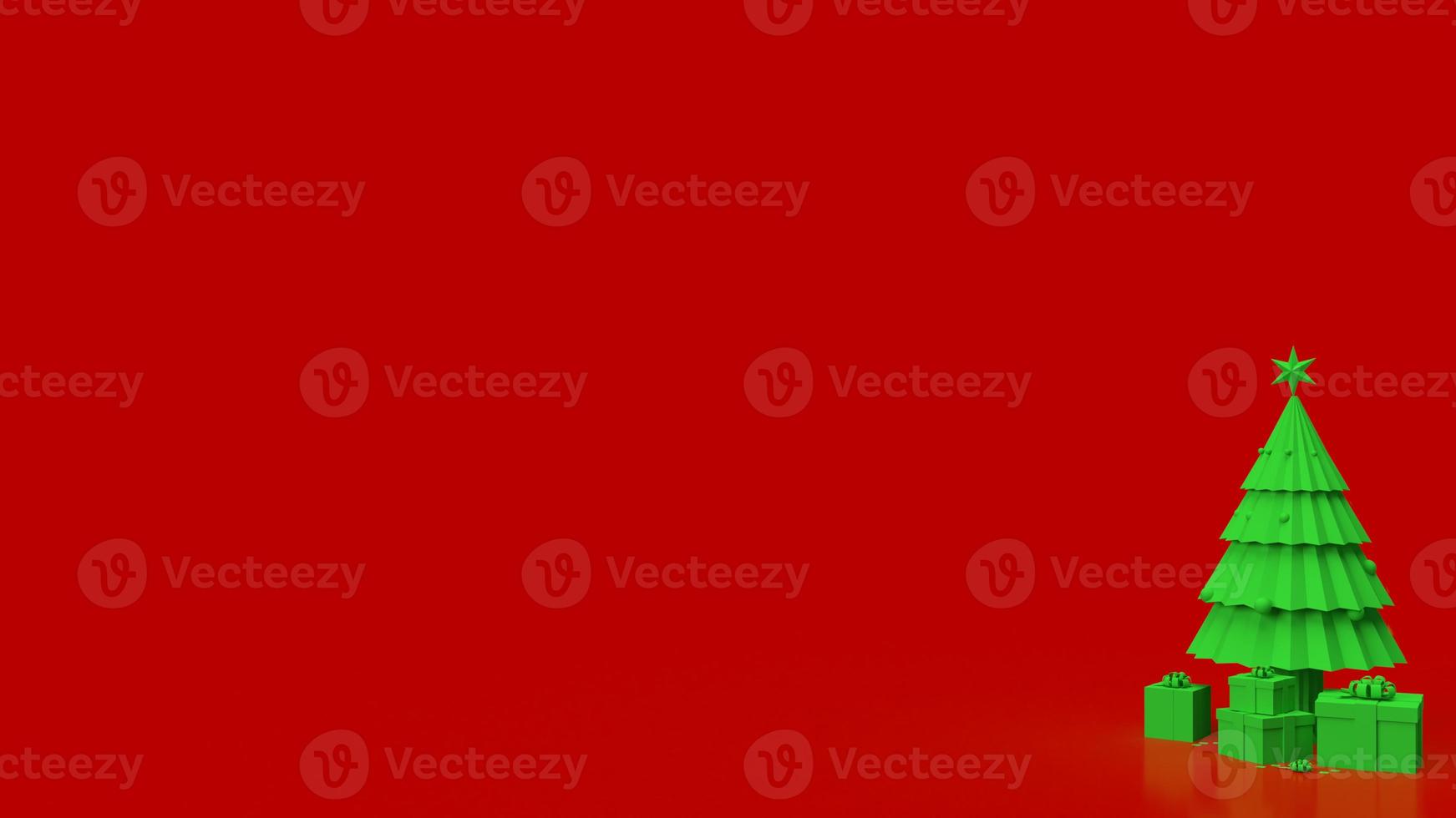 The green Christmas tree on red background for holiday concept 3d rendering photo