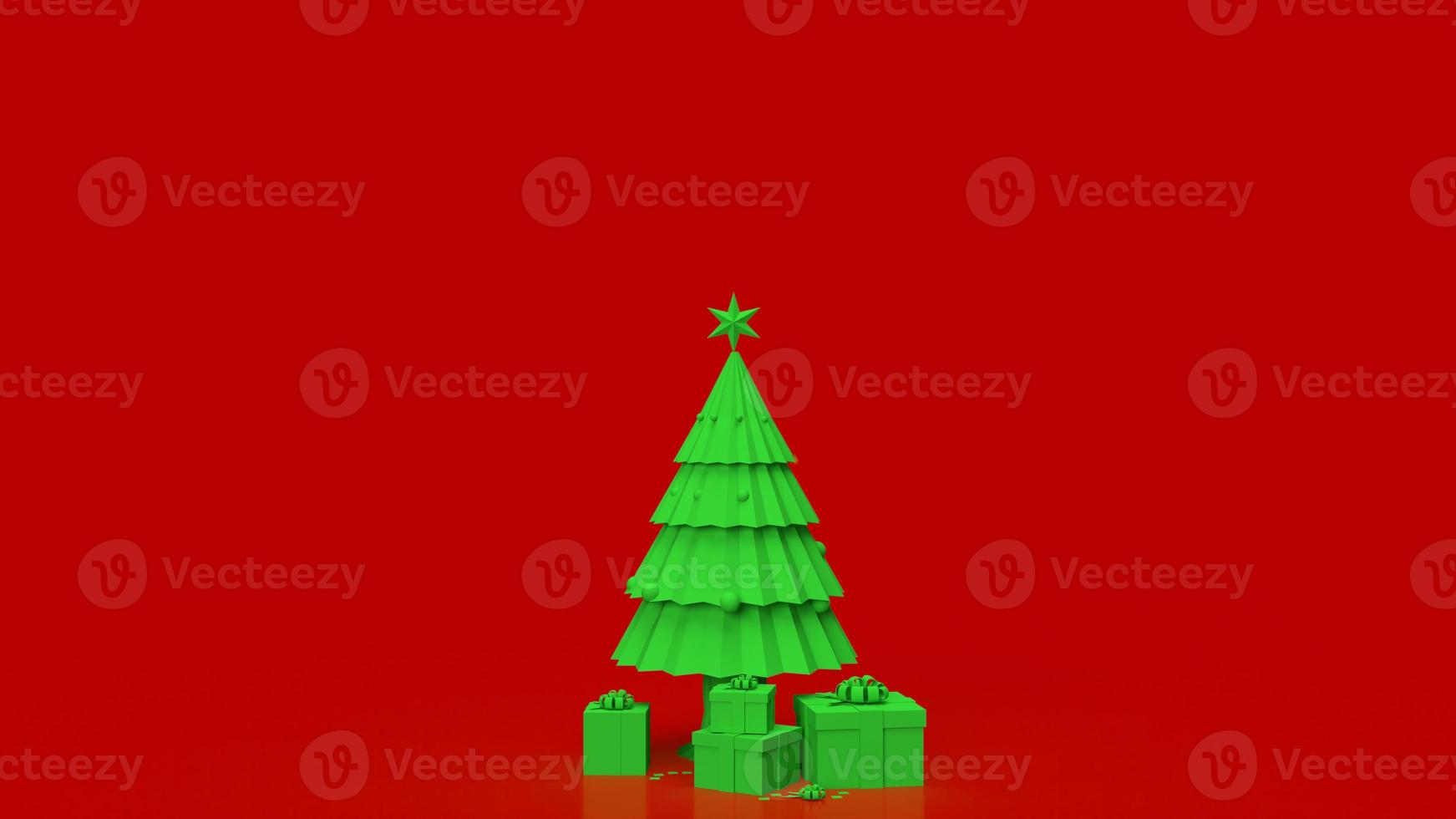 The green Christmas tree on red background for holiday concept 3d rendering photo