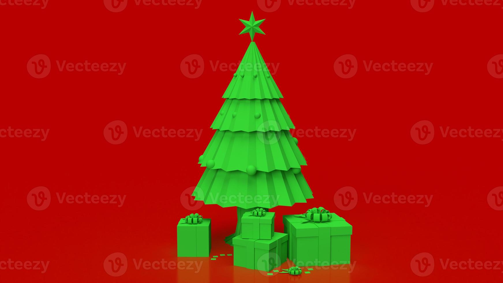 The green Christmas tree on red background for holiday concept 3d rendering photo