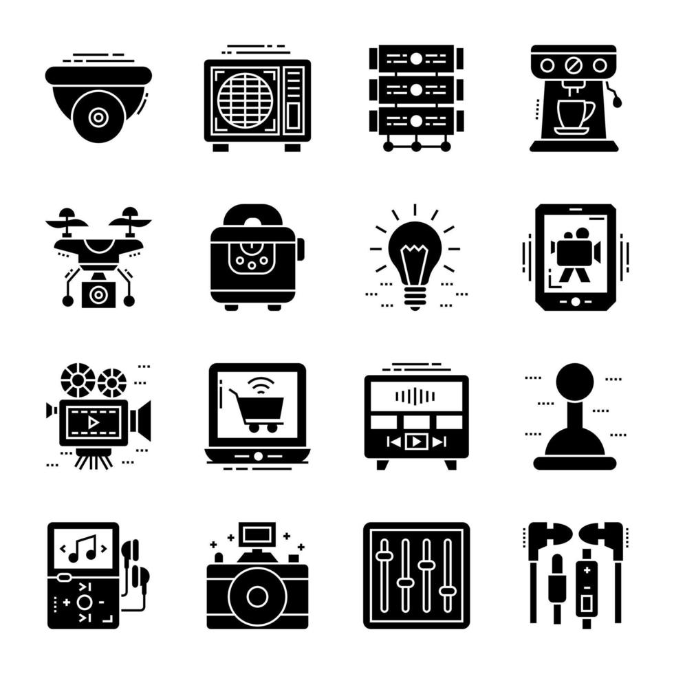 paquete de iconos de glifo de electrónica vector