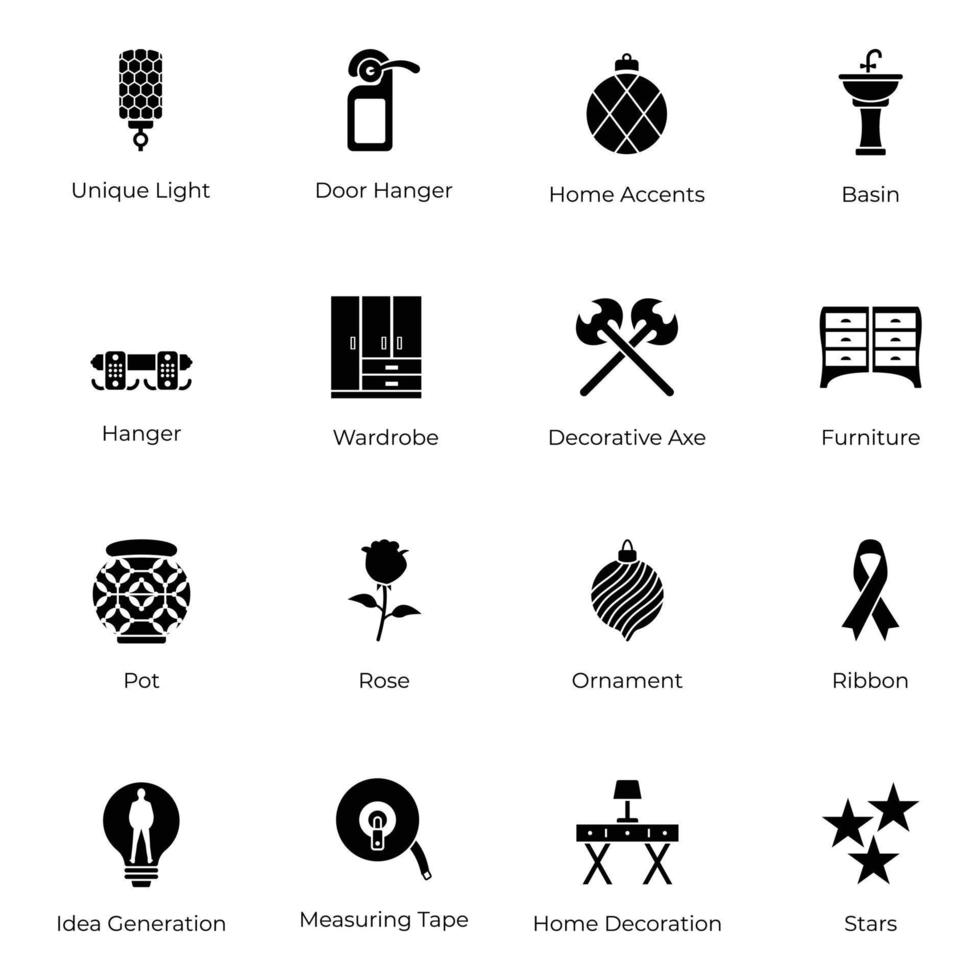 Decor Accessories Solid Icons Pack vector