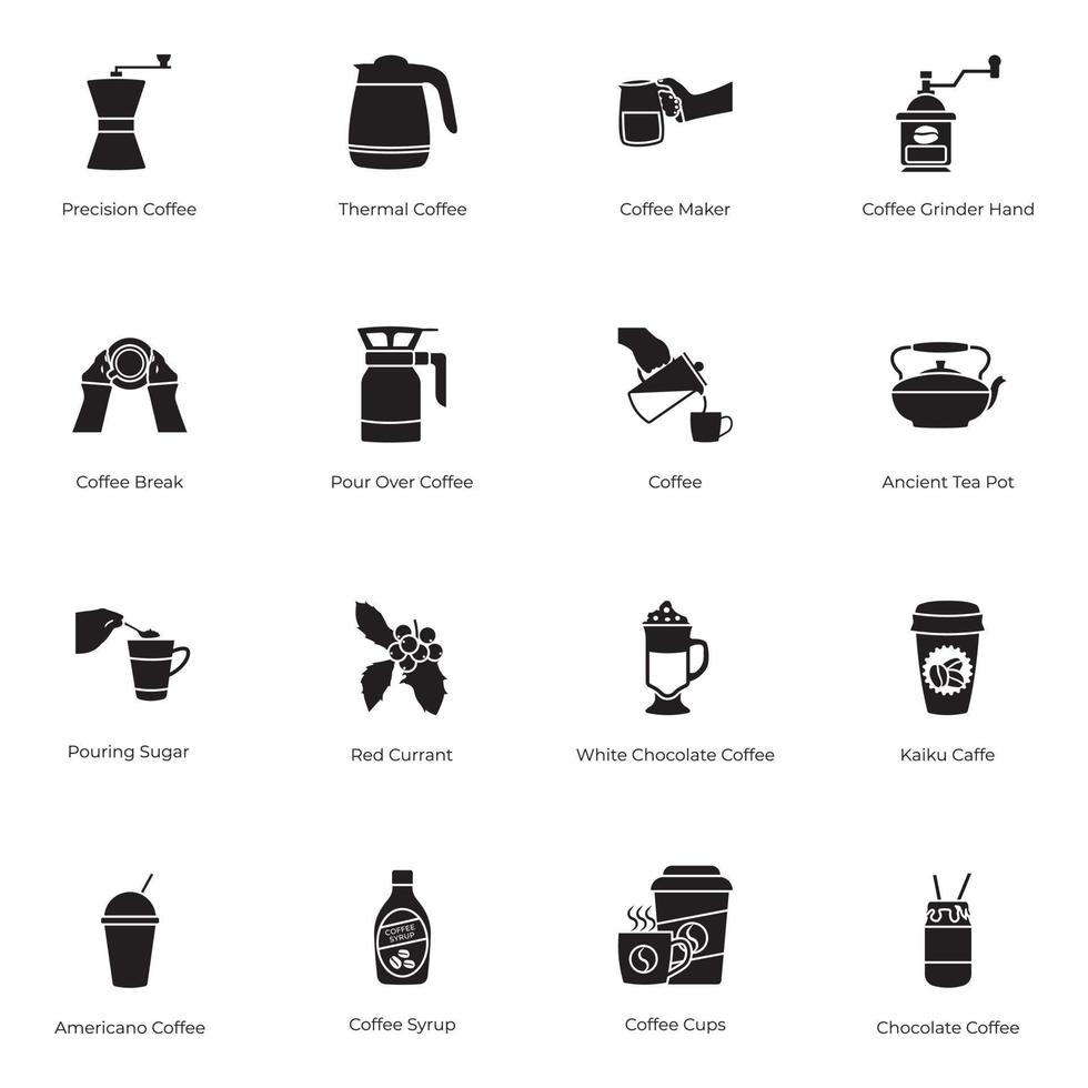 paquete de iconos sólidos de café y bebidas vector