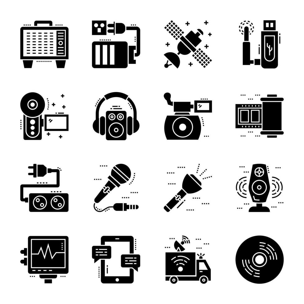 Set of Devices and Appliances Glyph Icons vector