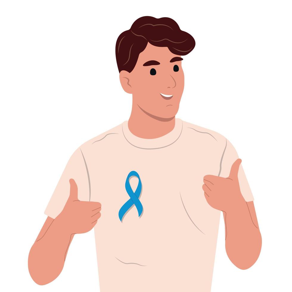 Prostate cancer awareness ribbon with. A man and a symbol of mens health. Flat vector