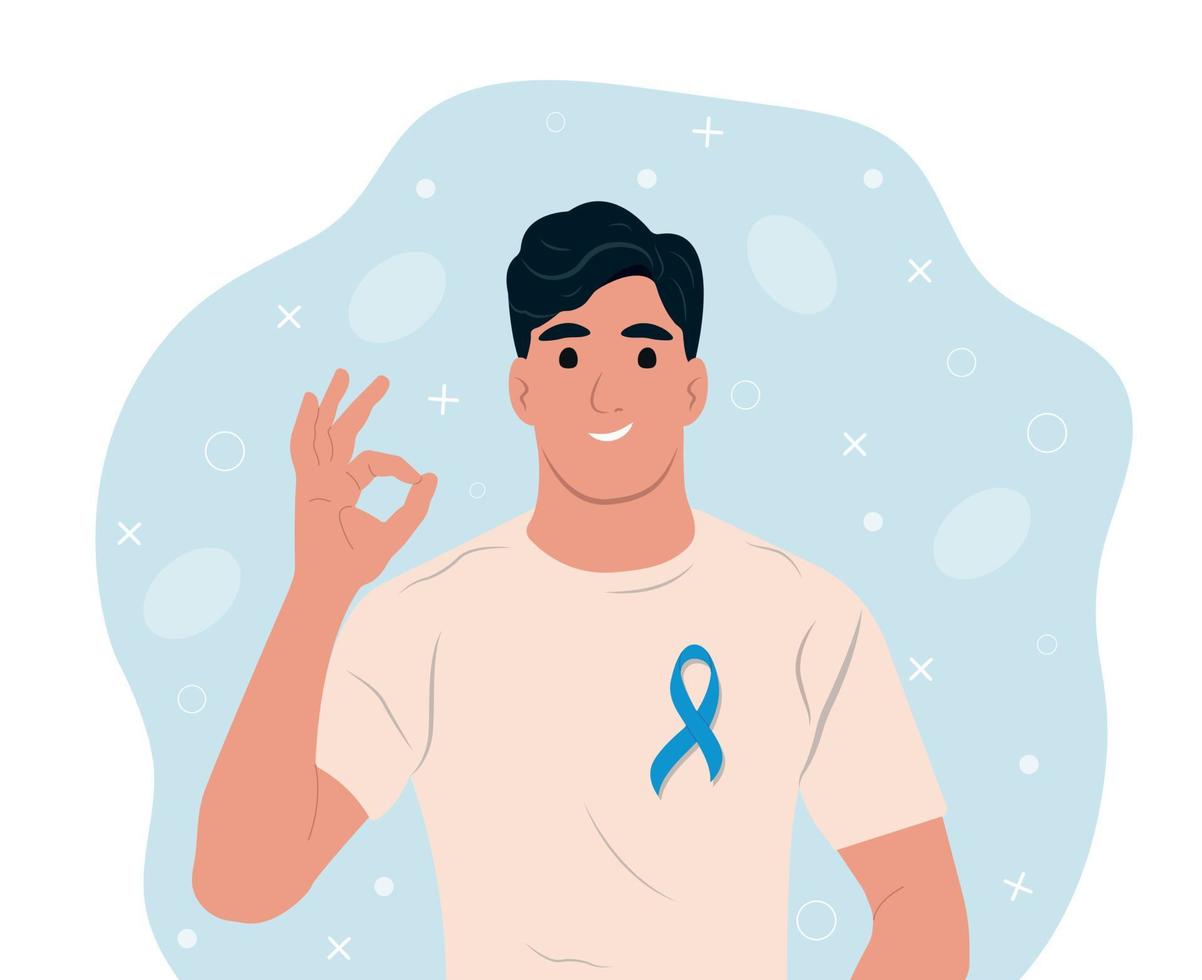 cinta de concientización sobre el cáncer de próstata con. un hombre y un símbolo de la salud de los hombres. ilustración vectorial plana vector