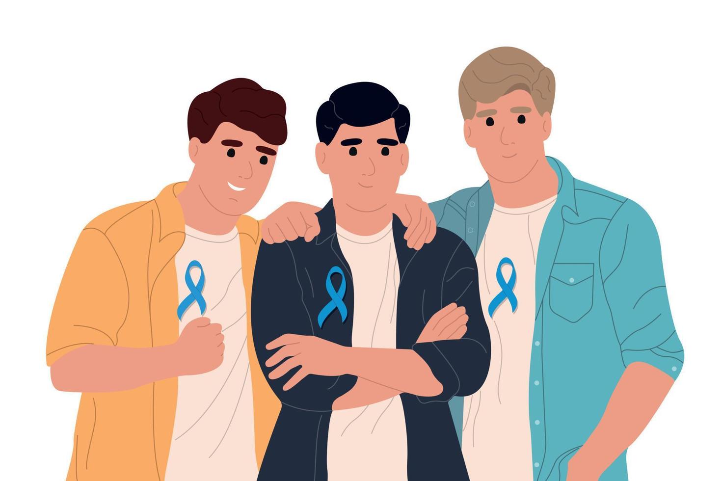 Prostate cancer awareness ribbon with. A mans and a symbol of mens health. Flat vector illustration