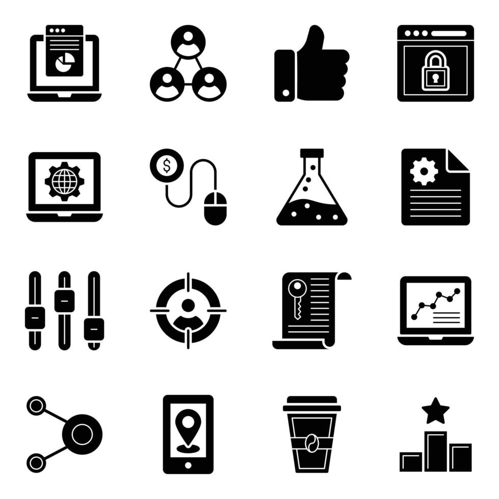 Business and Seo Solid Icons Pack vector