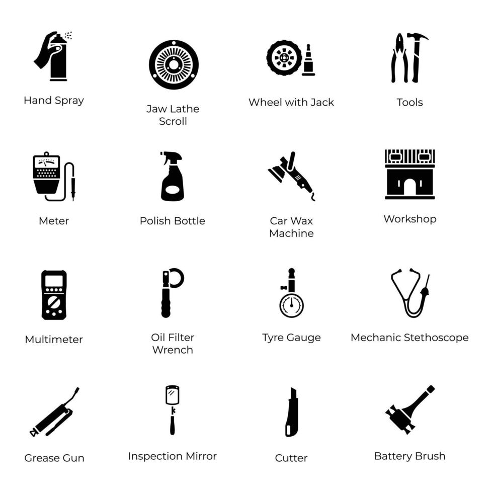 Automobile Parts and Car Services Solid Icons vector