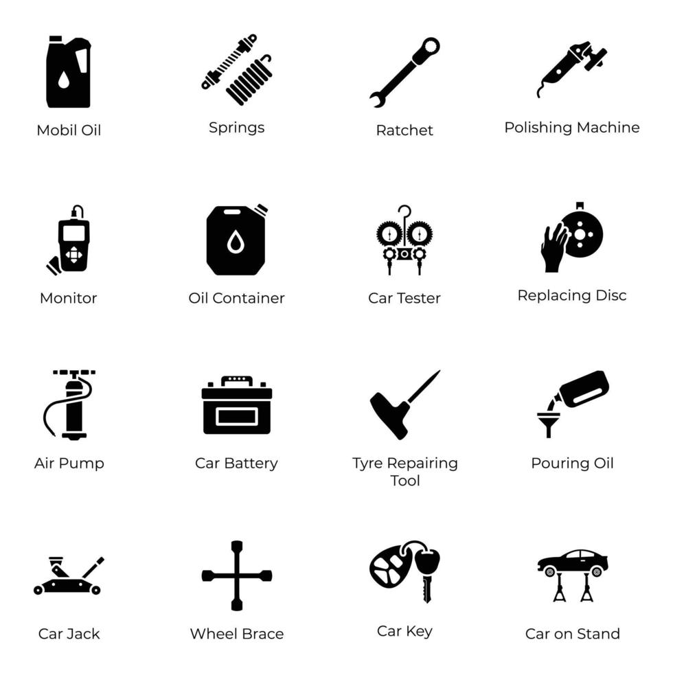 Automobile Parts Solid Icons vector