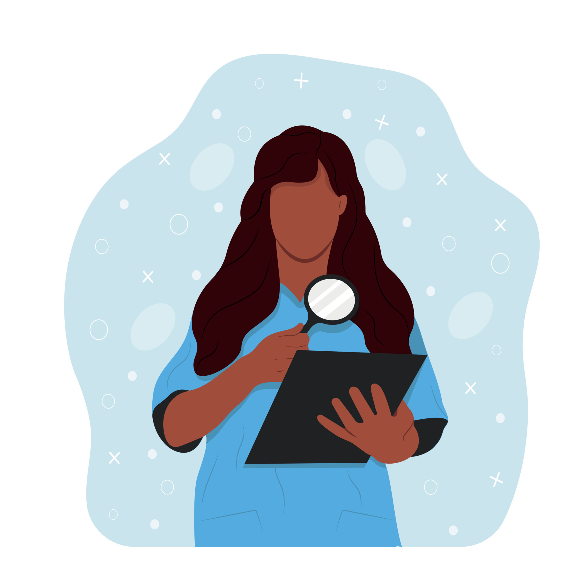 Curiosity concept. A black nurse conducts human research, disease ...