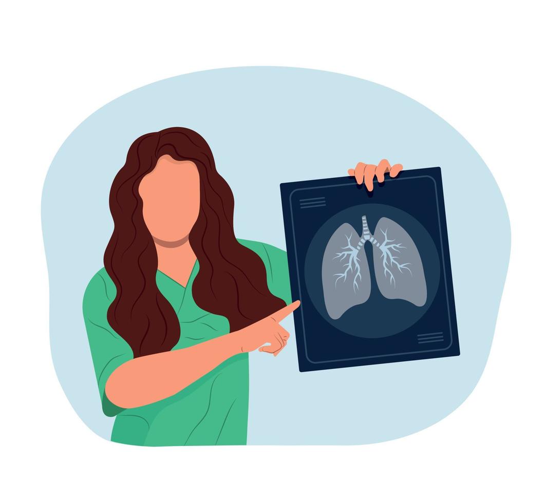 A nurse is holding an x-ray of the lungs. World Asthma Day. Vector illustration.