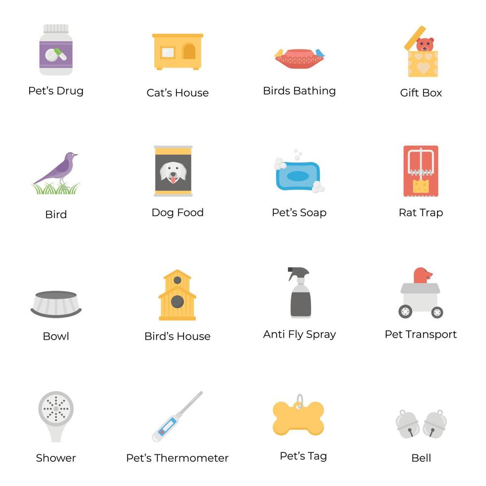 Pack of Animals and Birds Flat Icons vector
