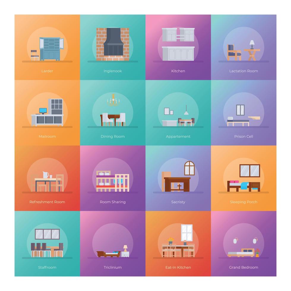 Interior Furnishings Icons Pack vector