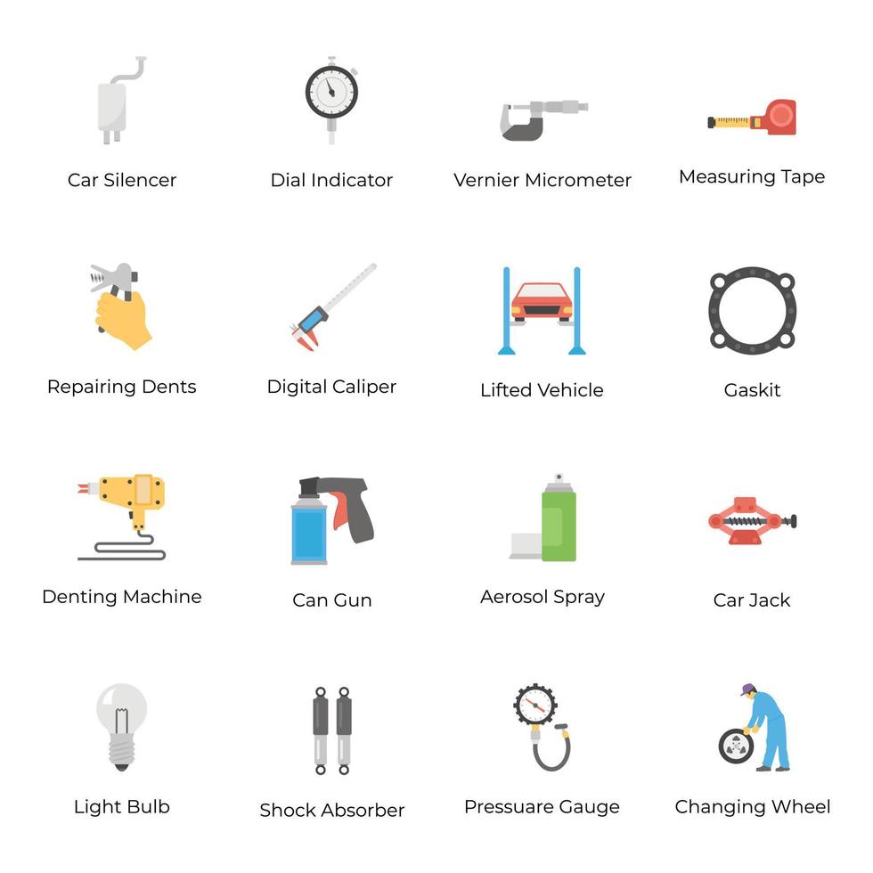 iconos planos de servicios de piezas de automóvil vector