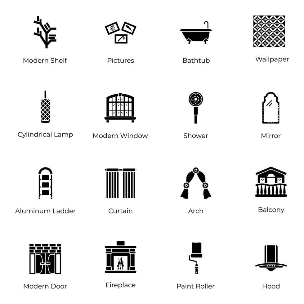 paquete de iconos sólidos de elementos de decoración vector
