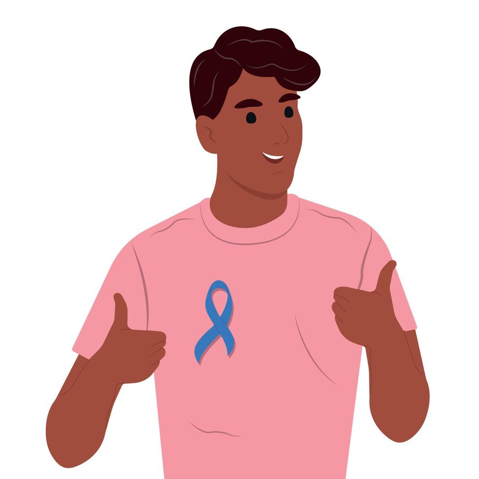 Prostate cancer awareness ribbon with. A man and a symbol of mens health. Flat vector illustration