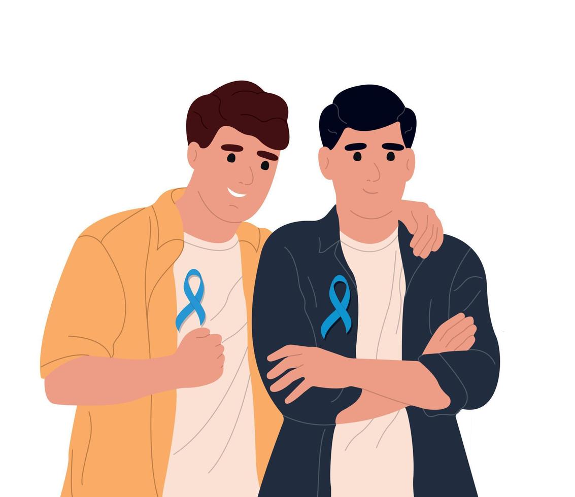 Prostate cancer awareness ribbon with. A mans and a symbol of mens health. vector