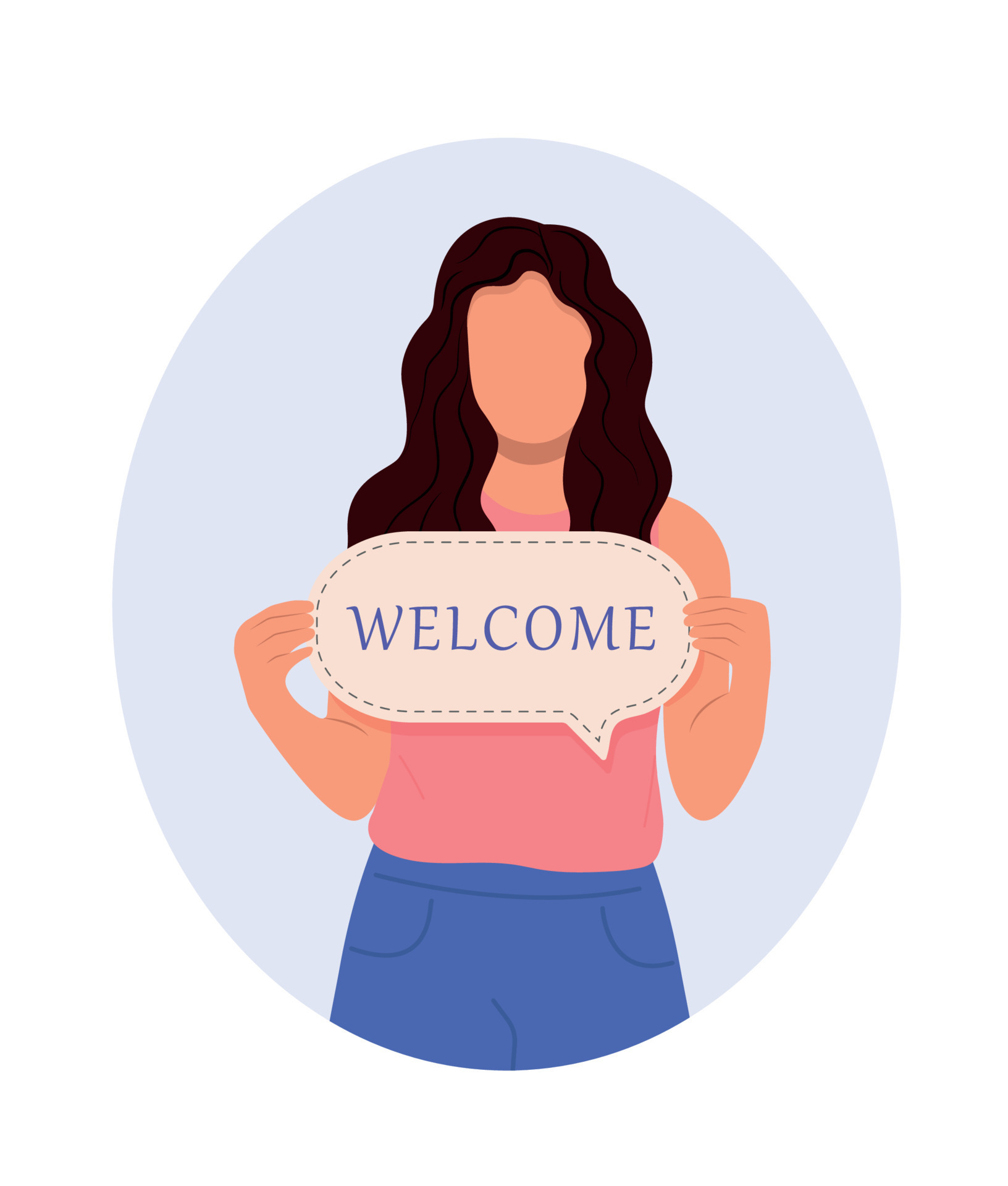 Cheerful woman holding sign and smiling while standing. You are