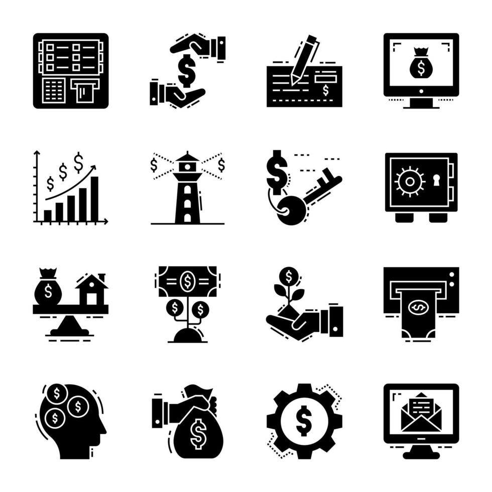 Set of Business Glyph Icons vector