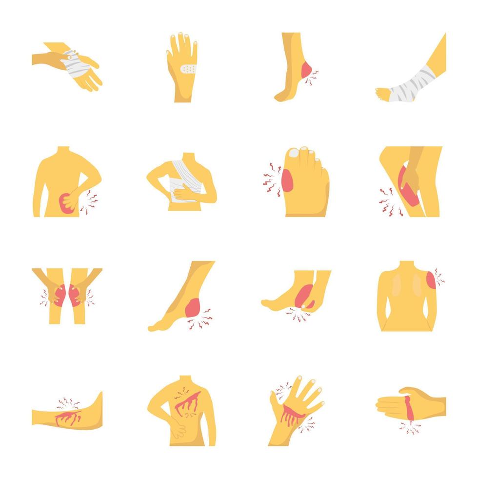 Pack of Body Fractures Flat Icons vector