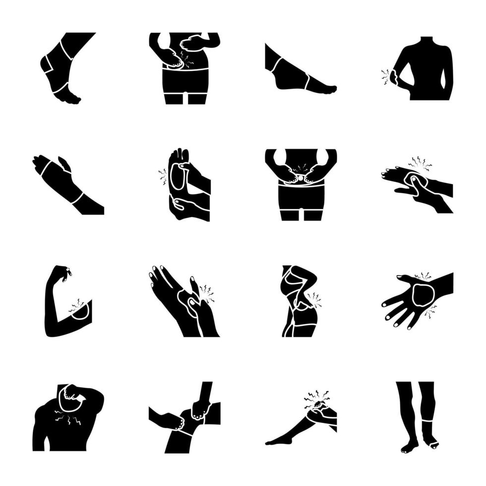Set of Body Pain Glyph Icons vector