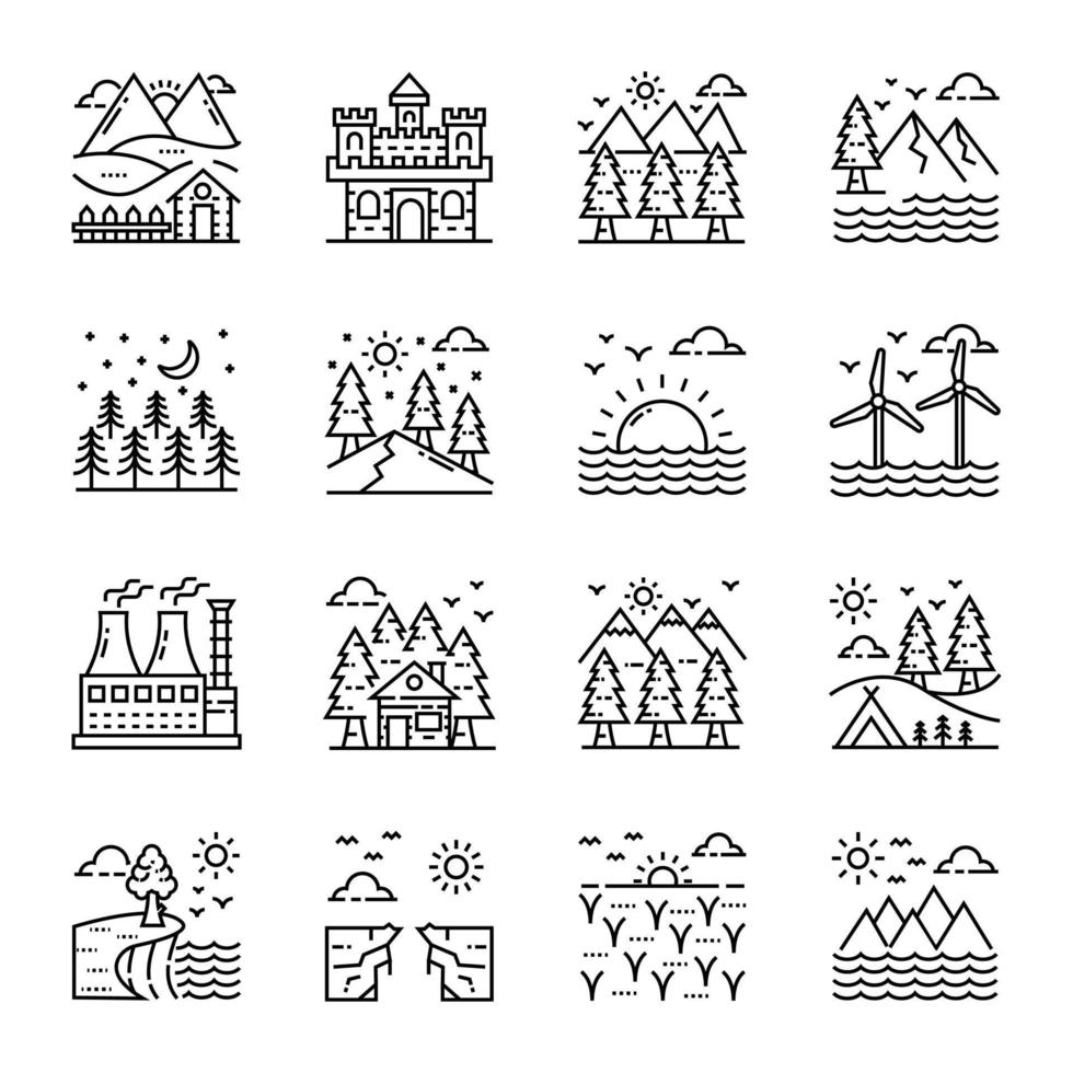 paquete de iconos de paisajes naturales vector