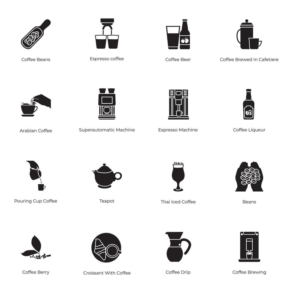 paquete de iconos sólidos de café y refrescos vector