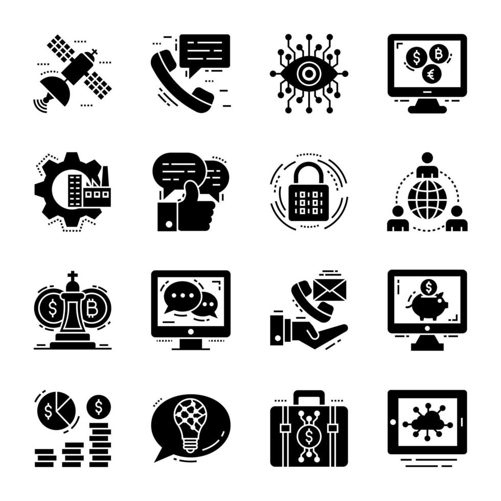 Solid Icons of Business and Finance vector