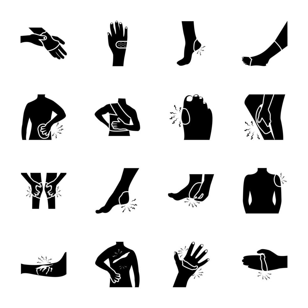 Pack of Body Fractures Glyph Icons vector