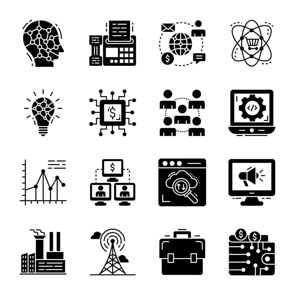 Solid Icons of Business and Money vector