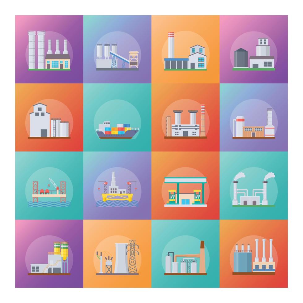 Power Manufacturing Flat Icons Pack vector