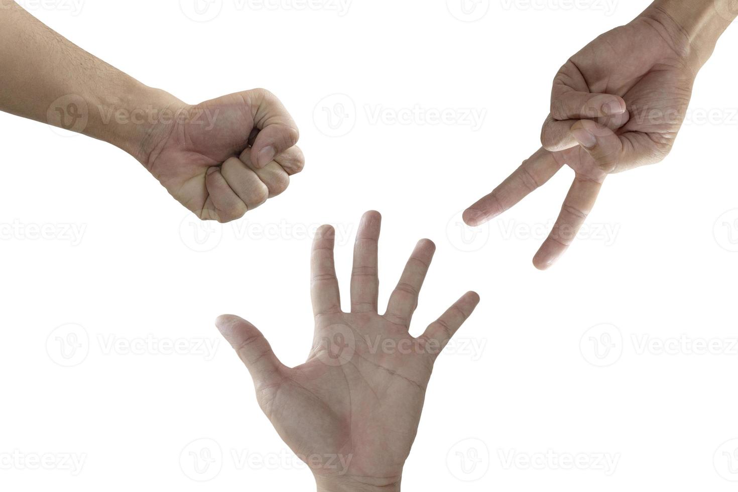 Rock Paper Scissors game isolated on white background photo