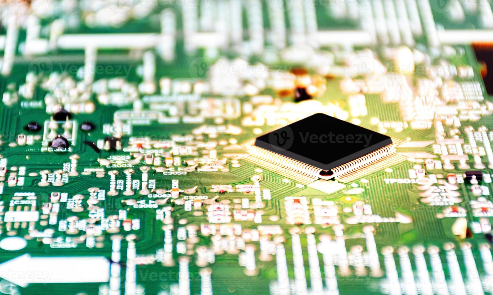 Close up black central processing unit mock up  with gold light effect photo