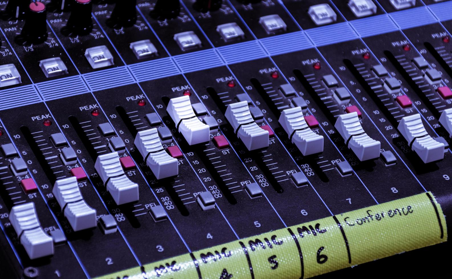 Close up scroll bar button control sound board mixer photo