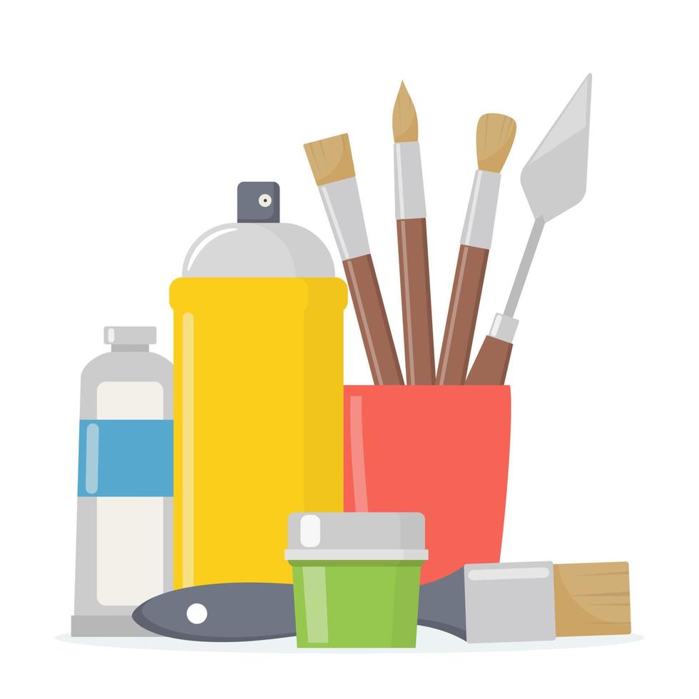 composición de herramientas de pintura. varios suministros de arte. dibujar ilustraciones de materiales creativos para diseños de talleres. vector