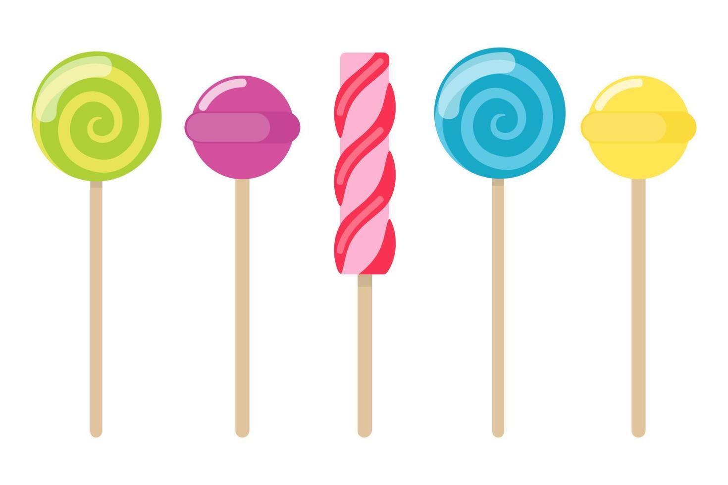 Collection of lollipops with a variety designs. Candy types. Simple vector illustration.