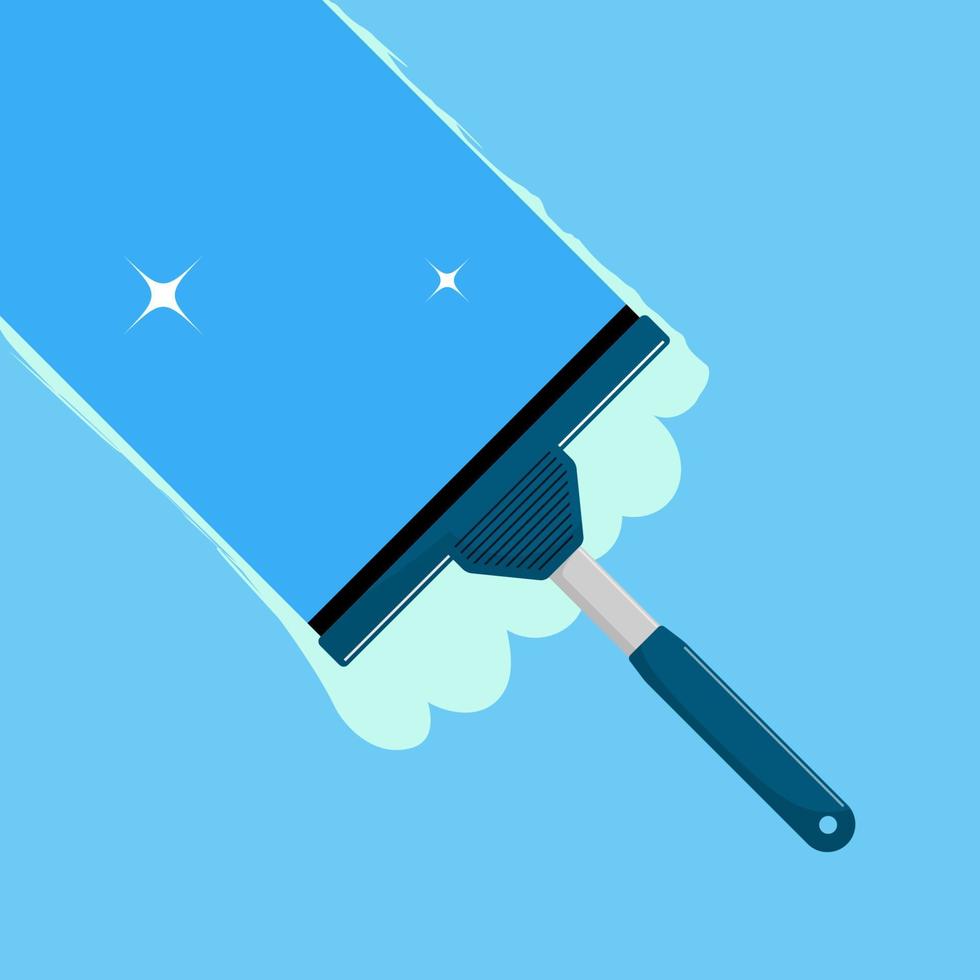 Window cleaning. Glass scraper glides over the glass, making it clean. Window cleaning service concept. Vector illustration in flat style.