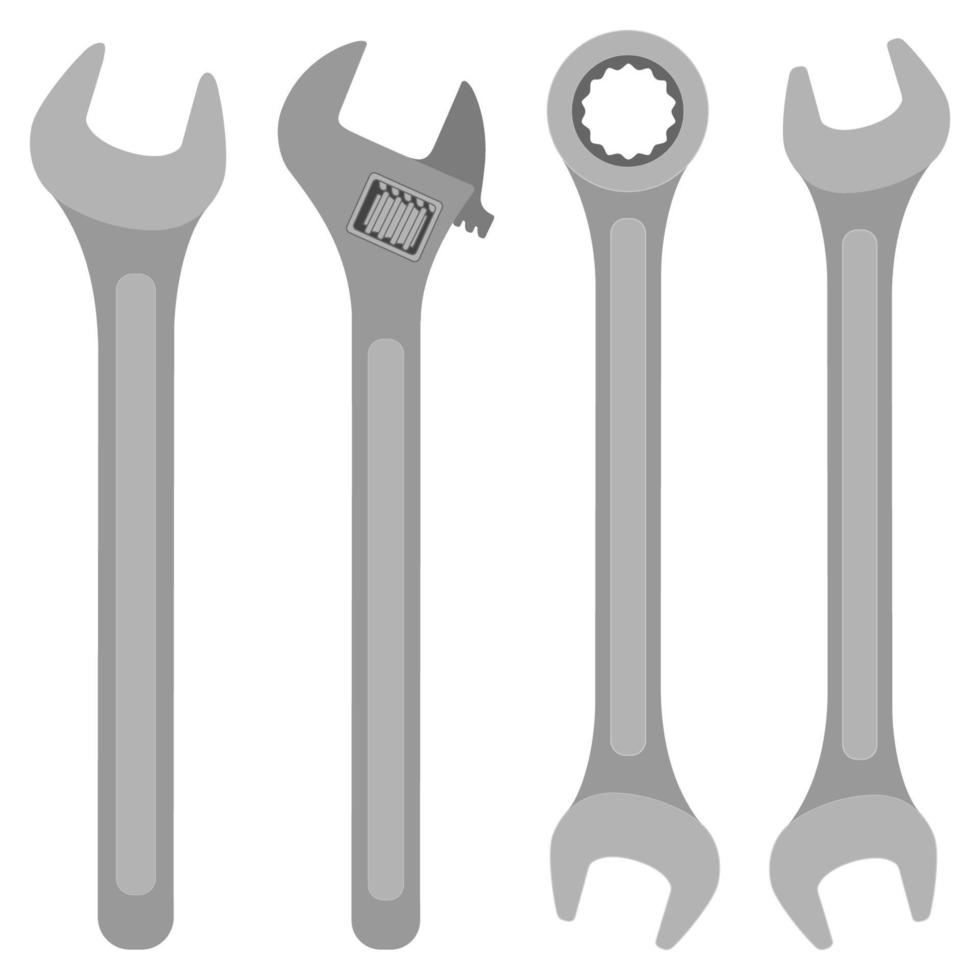 Various Wrenches set. Wrench isolated on white background. Vector illustration.