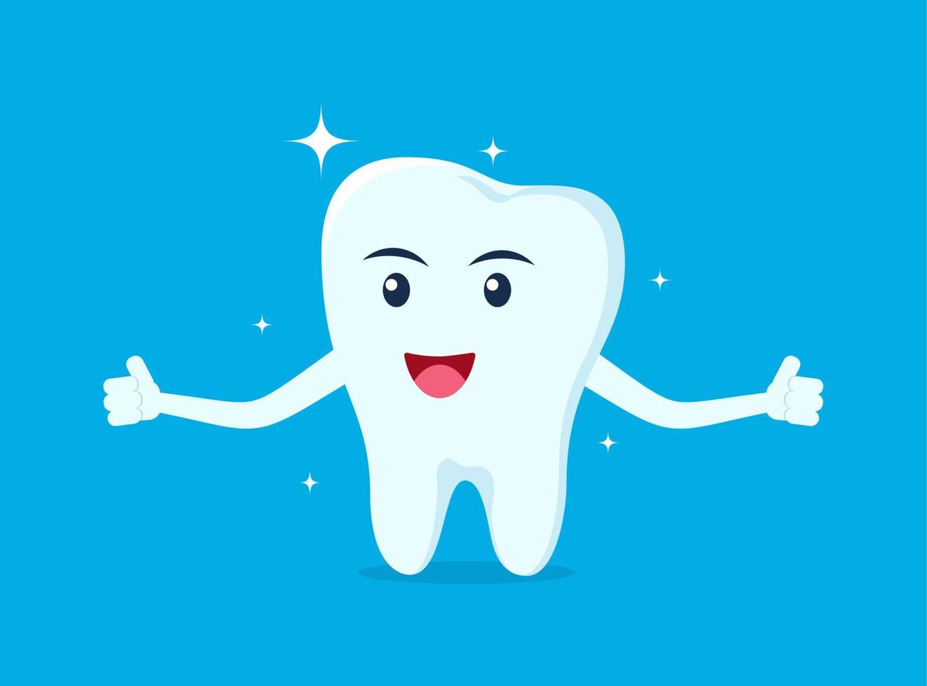 Healthy happy tooth character smiling and showing OK. Vector illustration in flat style.