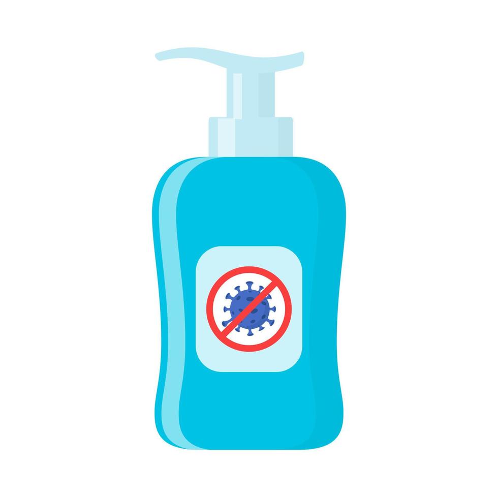 Hand sanitizers with stop covid 19 symbol. Alcohol gel hand sanitizer. Washing gel for kill most bacteria, some viruses such as corona. Covid 19 spread prevention concept. Vector illustration.