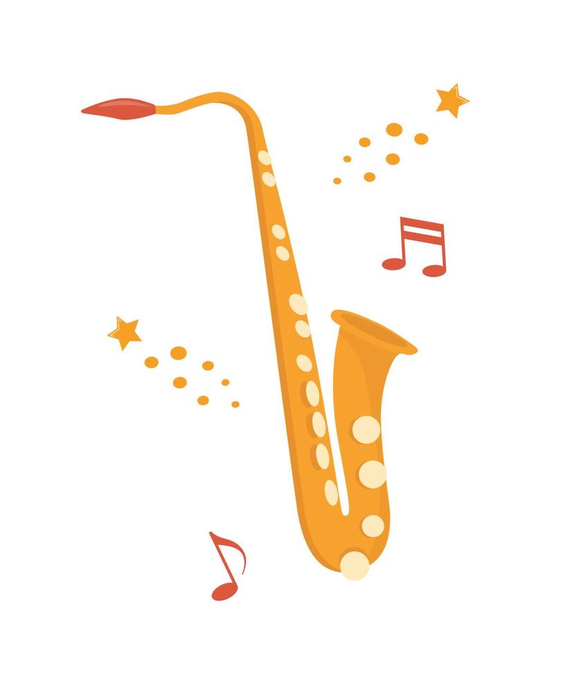 Saxophone, classical music wind instrument. Blues, funk or jazz musical equipment. Flat vector illustration Isolated on white background.