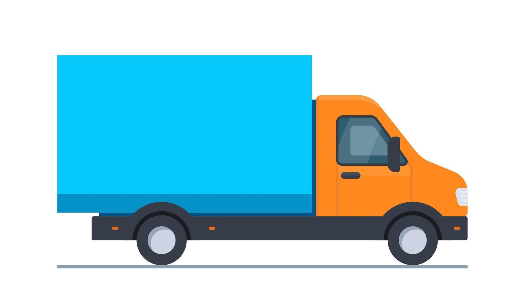 camión para el transporte de mercancías y materiales de construcción, gran volumen y peso, entrega al realizar el pedido de mercancías. camión de carga. ilustración vectorial aislado sobre fondo blanco. vector