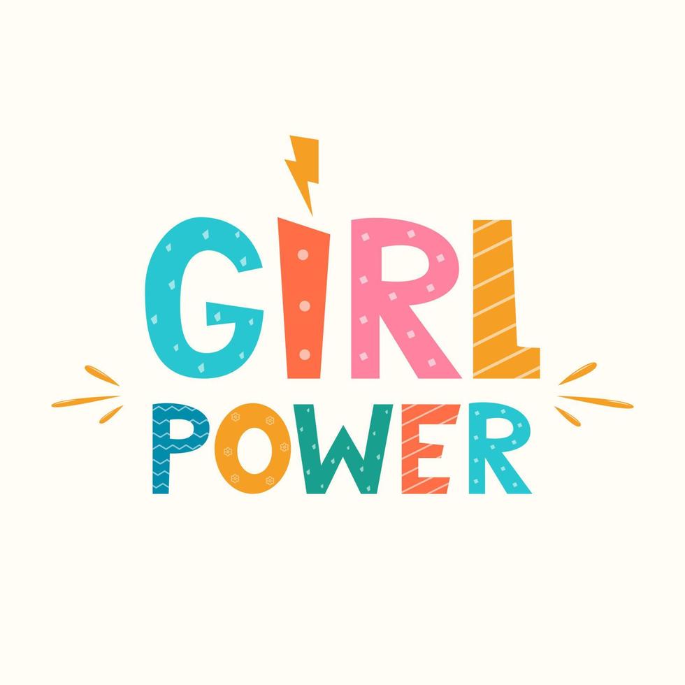 Girl power. Feminism slogan with hand drawn lettering and lightning bolt symbol. Cute hand drawn motivation lettering phrase for t-shirts, posters. Vector illustration.